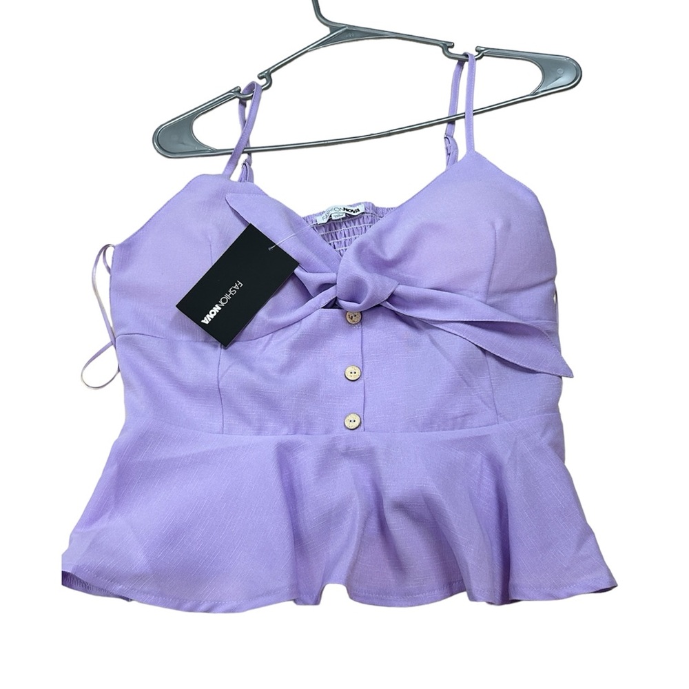 Fashion Nova Purple Tie Ruffled Top